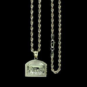 10K Real Gold Rope Chain and Last Supper Pendant Set